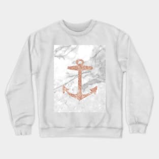 1980s Nautical Sailing Preppy White Marble  Rose Gold Anchor Crewneck Sweatshirt